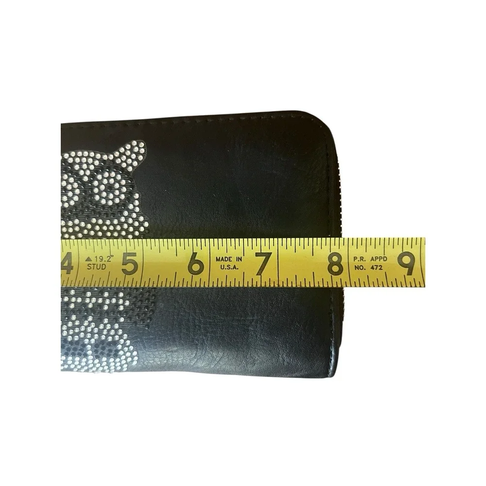 BLACK RHINESTONE OWL ACCORDION Zip Around WALLET Wristlet Bonus Keyring Strap‎